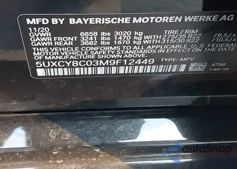 2021 BMW X6 M50I z USA, uszkodzony, nr VIN 5UXCY8C03M9F12449